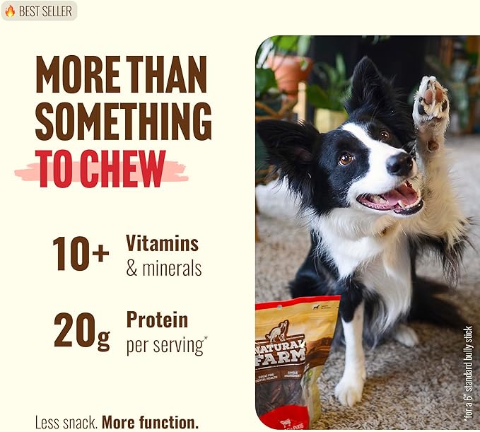 Natural Farm Bully Sticks (6 Inch, 50 Pack), Thin Pixie Pizzle Beef Treats, Grain-Free, High Protein, Best Rawhide Alternative for Small, Puppies or Senior Dogs