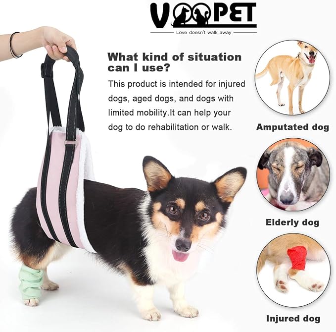 voopet Dog Sling, Help Lift Back Legs, Portable Hip Support Harness Assist Lift Dogs Rear for Canine Aid - Pet Lift Harness for Small Medium & Large Dogs Hind Leg Support Rehabilitation