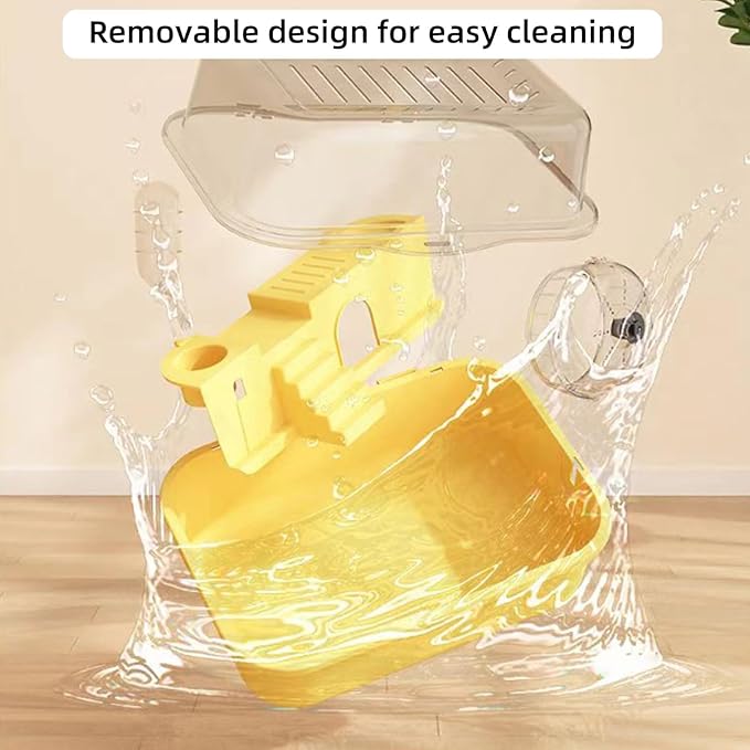Hamiledyi Dwarf Hamster Cage Clear Plastic Small Hamster Cage Portable Carrier with Water Bottle Exercise Wheel Bathtub Box Set Toy for Dwarf Baby Hamster (Yellow)