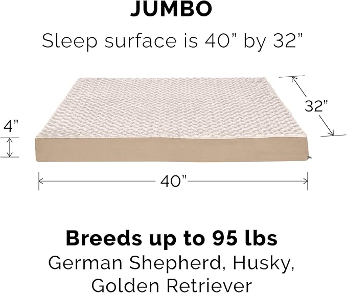 Furhaven Cooling Gel Dog Bed for Large Dogs w/ Removable Washable Cover, For Dogs Up to 95 lbs - Ultra Plush Faux Fur & Suede Mattress - Cream, Jumbo/XXL