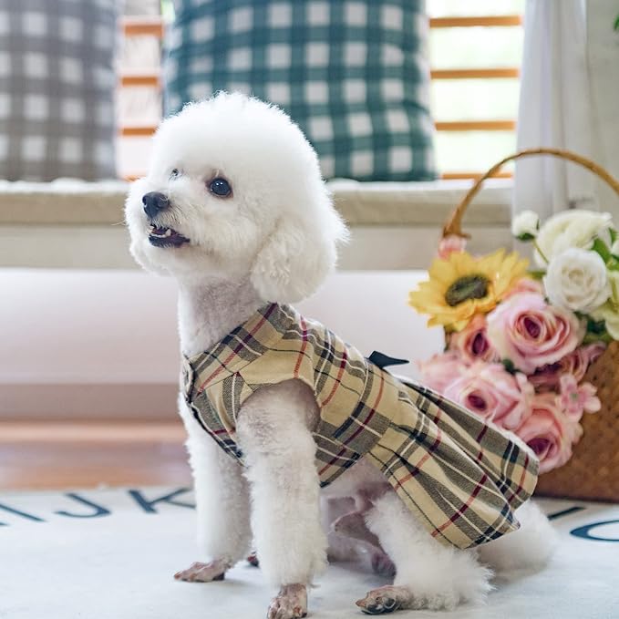 PUPTECK Classic Plaid Dog Dress Cute Puppy Clothes Outfit Medium