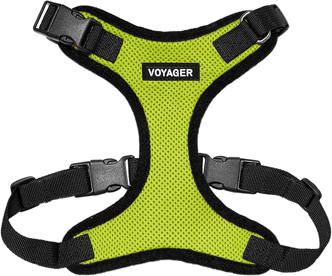 Voyager Step-in Pet Harness - All Weather Mesh, Adjustable Step in Harness for Cats and Dogs by Best Pet Supplies - Lime Green/Black Trim, L