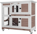 Aivituvin Bunny Cage Rabbit Hutch Indoor Rabbit House with Wheels Outdoor Guinea Pig House with Two Plastic Tray (Brown)