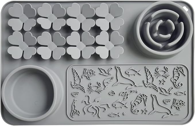 Silicone Lick Mat for Dogs & Cats – Slow Feeder Dog Bowl, Non-Slip Licking Mat for Large & Small Breeds, Puzzle Feeder & Snuffle Mat for Fast Eaters, Interactive Pet Food Mat with Measuring Spoon