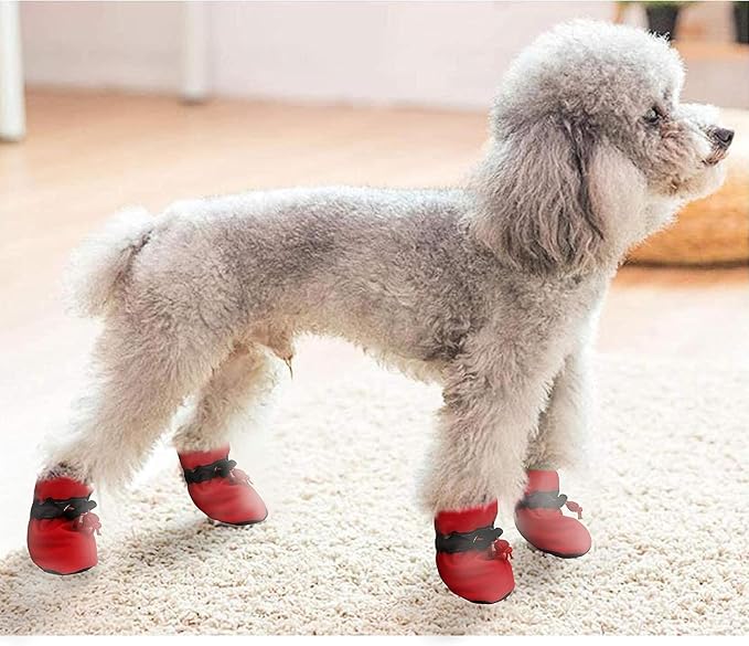 YAODHAOD Dog Shoes for Winter, Dog Boots & Paw Protectors, Fleece Warm Snow Booties for Puppy with Reflective Strip Anti-Slip Rubber Sole for Small Medium Size Dogs,Size 3: 1.5"x1.3" (L*W),Red