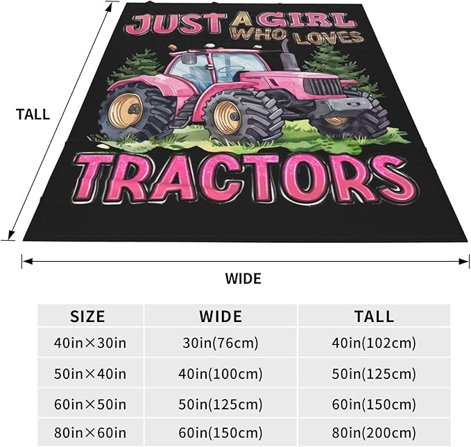 Just A Girl Who Love Tractors Blanket Pink Tractor Decor Throw Blanket Gifts for Girls Boys Super Warm Soft Plush Fleece Flannel Blanket Winter Couch Bedding Blanket for Adults Kids Women Men 60"X50"