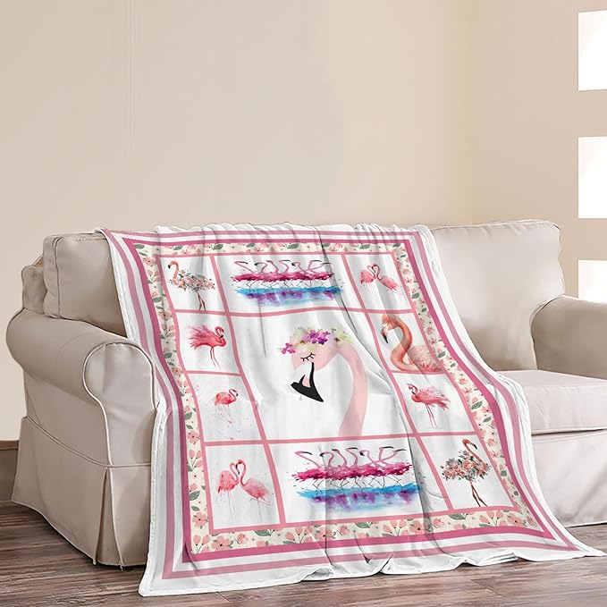 Flamingo Blanket Pink Flamingo Merch Throw Blankets Cozy Fleece Flannel Soft Warm Plush Lightweight Blanket Flamingo Decor Bedding Gifts for Women Girls Adults Kids for Couch Sofa Bed 50"X60"