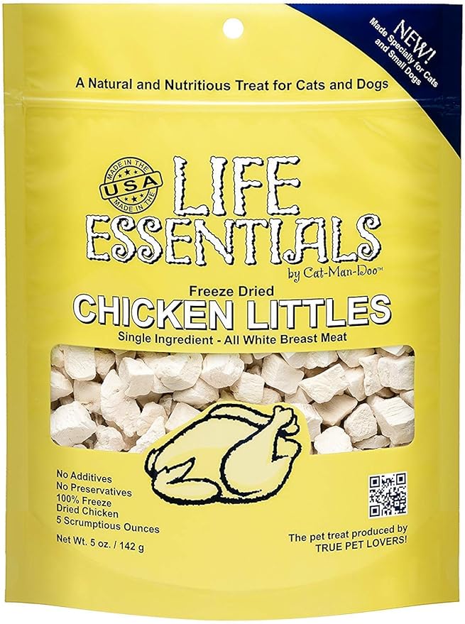 Life Essentials Chicken Littles Freeze Dried Chicken Cat & Small Dog Treats, Healthy Single Ingredient Training Treats & Cat Snacks, Perfect Bite Size, Made with Real Chicken – 5 oz (4 Pack)