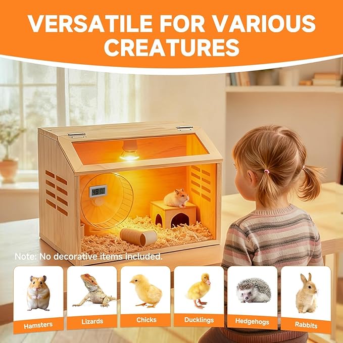 Brooder Box for Chicks Thick Wooden Chicken Brooder Box with Pre-Drilled Holes, Heating Lamp & Thermometer Included, Suitable for Chicks, Ducks, Quails, Hamsters & Small Animals 15.7 x 12 x 12 in