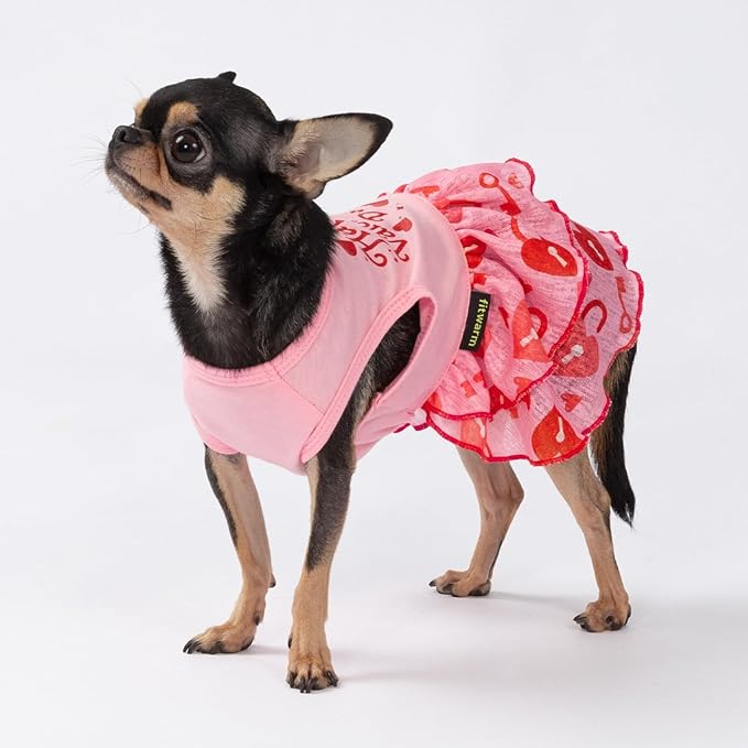 Fitwarm Happy Valentine's Day Dog Dress, Elegant Valentines Outfit for Small Dogs Girl, Festive Pet Clothes, Pink, Red, Medium