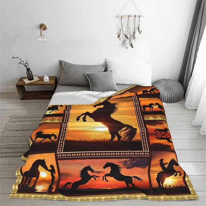 Horse Blanket, Western Throw Blankets, Horse Gifts for Girls Women Men Boys Lover Adult Cozy Fleece Flannel Bedding Stuff Animal Plush for Couch Sofa Bed Decor 60"X50"