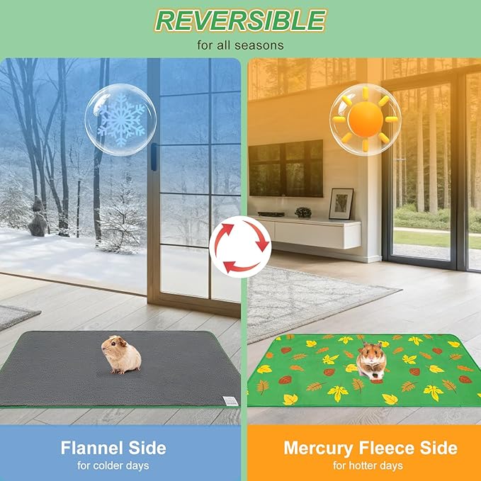 BEAUTYZOO 2 Pack Guinea Pig Bedding Washable, Reversible Guinea Pig Fleece Cage Liners, Waterproof Reusable & Anti Slip Guinea Pig Pee Pad, Super Absorbent Mat for Rabbit Bunny Hamster Rat- 16"x24"