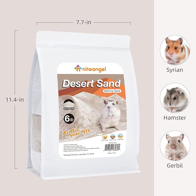 Niteangel Hamster Desert Bath Sand | No-Dust Bath or Potty Litter Sand for Hamster Chinchillas Gerbil Mice Degu or Other Small Pets
