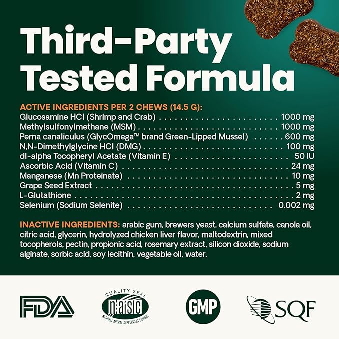 VetriScience Extra Strength Healthy Hip & Joint Chews, GlycoFlex Glucosamine & Green-Lipped Mussel Support Supplement for Dogs, Promote Mobility & Soothe Joint Discomfort, Chicken, 3 Pack