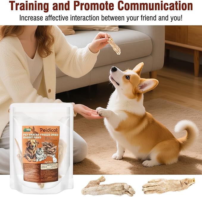 Freeze Rabbit Feet Dog Treats Single Ingredient Raw Dog Food Toppers High-Protein Training Chew Stick for Dogs & Puppies (1.76oz)