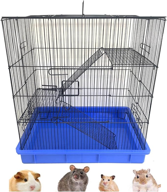 3-Story Rats Mice Mouse Hamster Gerbil Animal Critter House Habitat Cage Narrow 3/8 Inch Wire Body Safety Door Prevent Escape and Stuck with 3-Inch Deep Tray