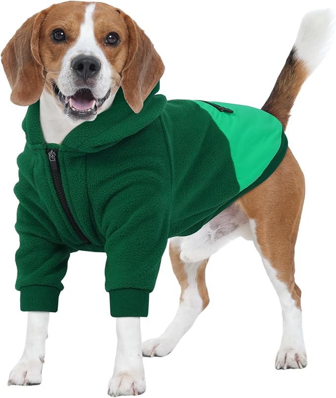 Nanaki Dog Hoodie for Large Dogs-Sweatshirt with Pocket, Long Sleeves Adjustable Warm Fleece Sweater Jacket Boy Girl for Bulldog Pug, Cold Weather Coat for Christmas Holiday Indoor Outdoor Green XL