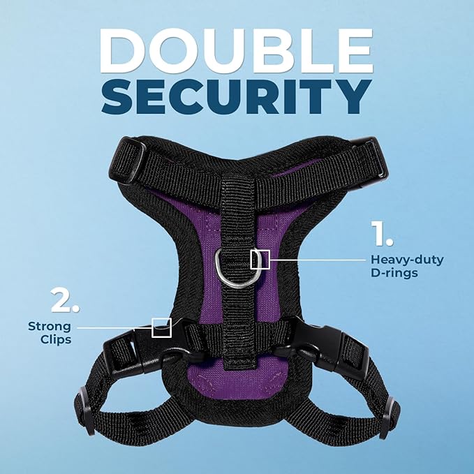 Voyager Escape-Proof Step-in Lock Cat Harness & 5ft Neoprene-Handle Leash Set All-Weather Mesh with Reflective Stitching for Small to Large Cats by Best Pet Supplies, Purple/Black Trim, XXXS