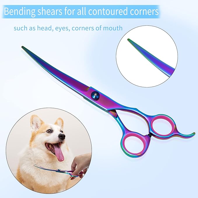 Professional Barber Scissors Kit - Colorful Pet Trimming Scissors, 7 inch Stainless Steel Shears for Grooming and Hair Cutting