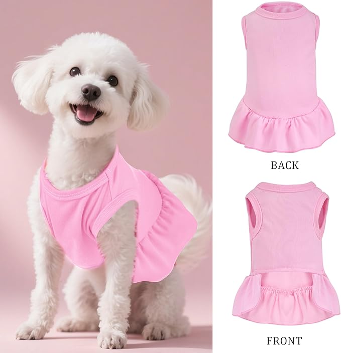 Dog Dresses Cat Skirt Solid Color Dog Clothes Summer Sleeveless Puppy Girl Clothes for Small Pet Dogs Cats (Pink, X-Small)