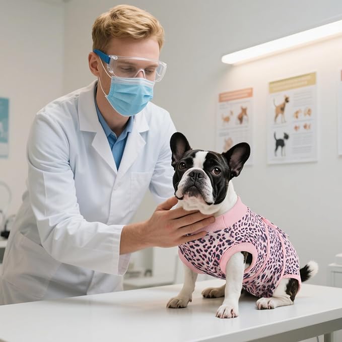 Kuoser Dog Surgery Suit, Comfy Dog Recovery Suit Female Doggie Onesie for Surgery, Post-Op Onesie for Female & Male Dogs, Soft Protective Wear, PinkLeopard XL