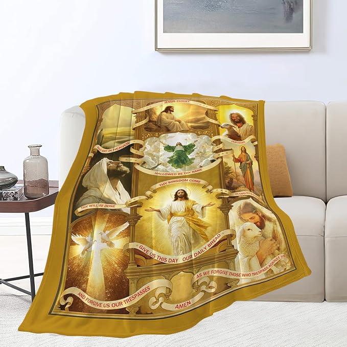 Jesus Blanket Christian Religious Faith Bible Verse Healing Prayer Throw Inspirational Scripture Catholic Spiritual Gifts for Men Women Adults Cozy Plush Fluffy Fuzzy Fleece Blanket Decor 40''X50''