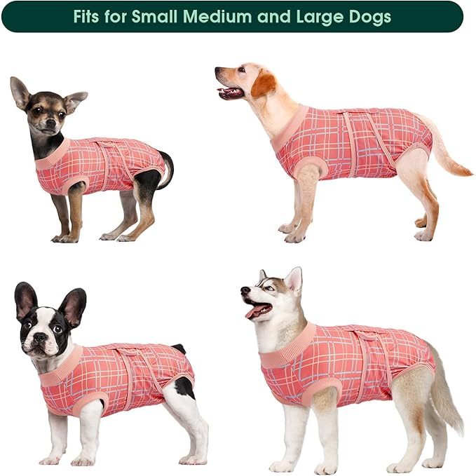 Kuoser Dog Recovery Suit for Female Male Dogs, Post-Surgery Bodysuit for Spay Neuter, Dog Onesie After Surgery, Anti-Licking Pet Surgical Recovery Suit, Pink L