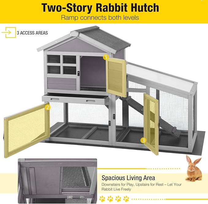 Aivituvin Rabbit Hutch Outdoor with Wire Mesh Bunny Cage Indoor with Ramp Chicken Coop Removable Bottom Wire Mesh Rabbit Cage with UV Panel 53.4" L x 23.6" W x 38.1" H Grey