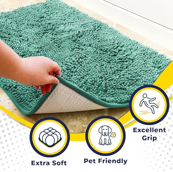 Muddy Mat® | Super Absorbent Door Mat Indoor, Microfiber Quick Dry Chenille Entryway Rug, Non-Slip Front Door Mat, Indoor Mats for Entryway, Machine Washable Pet Rug, Sea Green 24"x36"
