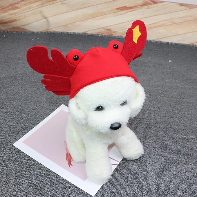 Dzrige Halloween Pet Crab Hat Red Plush Crab Hat Funny Cat Pup Small Pet Hat Halloween Crab Headwear for Halloween Masquerade Dress Up Cosplay