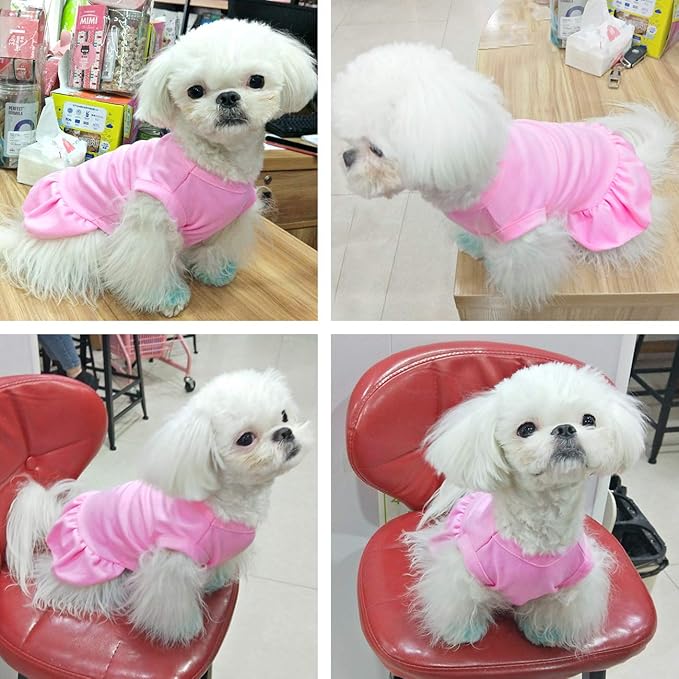 Dog Skirt Shirts, Puppy Dresses for Small Dogs Girls, Pet Clothes Doggy Apparel, Comfortable Summer Shirt Beach Wear Clothing, Outfits for Medium Dog, Kitty Cats, Cotton Tops (Pink L)