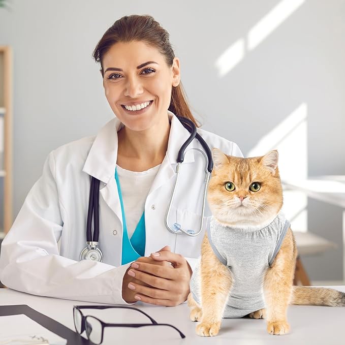 Avont 2 Pack Cat Recovery Suit - Kitten Onesie for Cats After Surgery, Surgical Spay Recovery Suit Female for Abdominal Wounds or Skin Diseases Protection -Grey/Dark Grey(L)