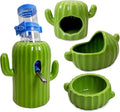 PINVNBY Ceramic Hamsters Hideout, Cactus Ceramic Dwarf Hideout, Hamster Water Bottle, Sand Bath, Food Bowl & 125ML Water Bottle Holder for Dwarf Hamster Cage Accessories