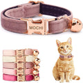Personalized Non-Breakaway Cat Collar with Name, Luxury Soft Velvet Custom Engraved Name Collar with Bell for Kittens & Cats (Pastel Purple, L (7.5-12.5 inches))