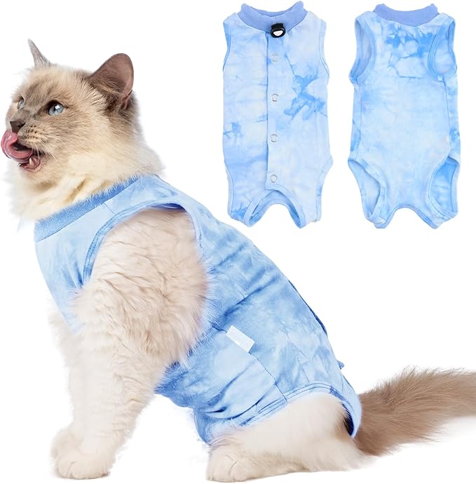 2 Pack Cat Surgery Recovery Suit for Female and Male, Soft Cat Spay Shirts Clothes, Comfortable Kittens Pajamas Onesie, Adjustable Fit to Stop Licking, Blue S