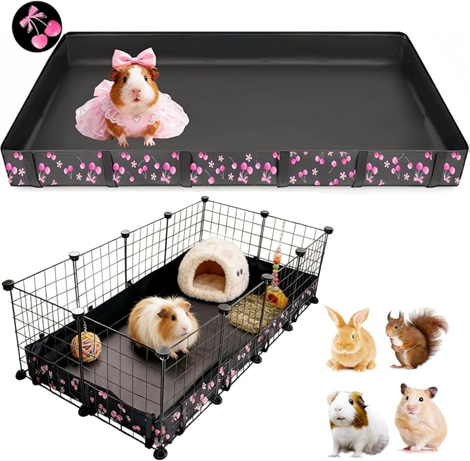 DZWLKJ Guinea Pig Cage Liner,Washable Tarp Bottom Base,Cherry Graphic ,24"x48", Reusable for Rabbit, Chinchilla, Hedgehog, Ferret & Other Small Animals.