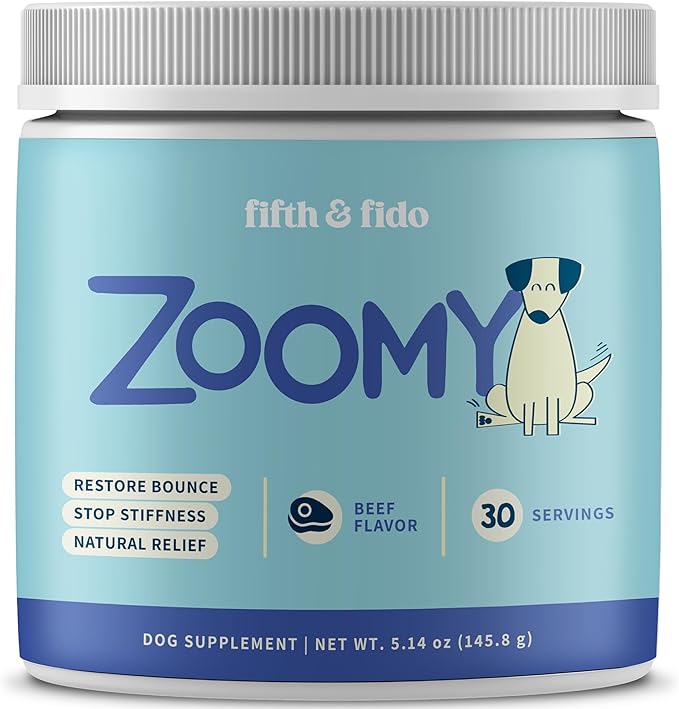 Fifth & Fido Joint Supplement for Dogs - Glucosamine for Dogs - Pet Vitamins and Supplements Powder with Chondroitin & MSM - Hip & Joint Support for Mobility, Stiffness & Flexibility - Mushroom Blend