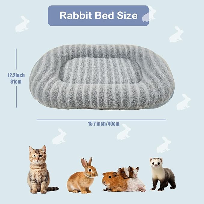 15.7’’×12.2’’ Cozy Bunny Bed for Rabbits Indoor, Soft Concave Oval Beds for Small Animal, Washable Plush Mat for Bunnies, Guinea Pigs,Rabbit for Winter,Blue