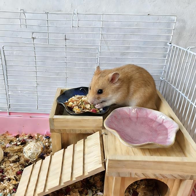 Kathson Ceramic Hamster Food Bowl, Guinea Pig Food Bowls,Rats Anti-Turning Feeding Dish,Small Animals Water Drinking Bowls for Squirrel, Chinchilla, Hedgehog, Gerbil, Dwarf Syrian (4 pcs Lotus Leaf)