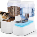 2 Pack Automatic Cat Feeder and Water Dispenser 1.3Gallon Dog Gravity Food Feeder and Water with Ice Pack Stainless Steel Dry Food and Waterer Bowl for Small Medium Large Pets (White)