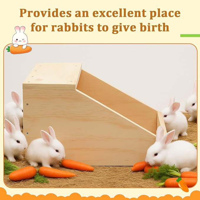 Maxcheck 2 Pack Wood Rabbit Nesting Box, 20x14x14 Inch Wooden Hutch Hideout for Breeding, Natural Burrow Den Alternative for Rabbits & Small Animals