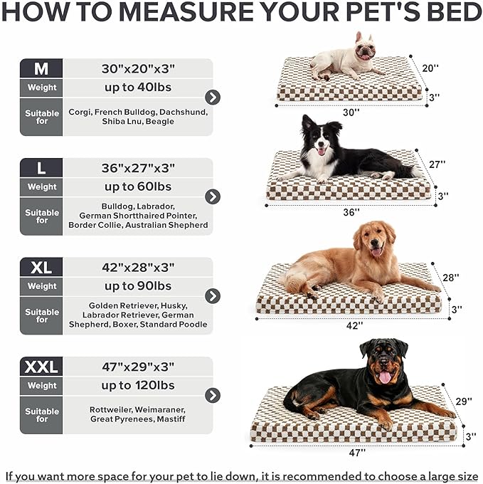 JOEJOY Dog Bed for Medium Dogs, Large Orthopedic Dog Bed with Removable Washable Cover, Cute Modern Plush & Memory Egg Crate Foam Dog Bed, 30 x 20 inch, Brown