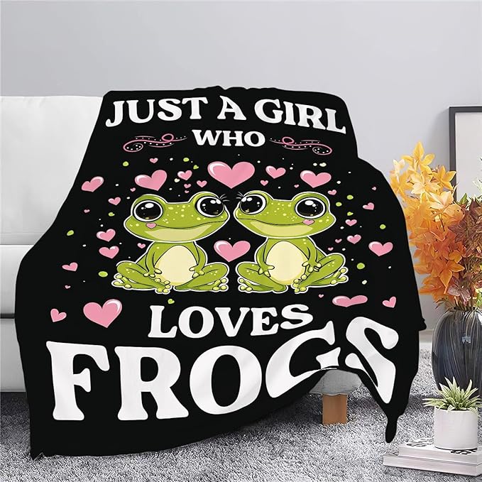 Frog Blanket Just A Girl Who Loves Frogs Cute Cartoon Frog Throw Blanket Gifts for Girls Boys Kids Women Men Adults Super Soft Cozy Plush Fluffy Fuzzy Fleece Blanket Home Decor 60''X80''