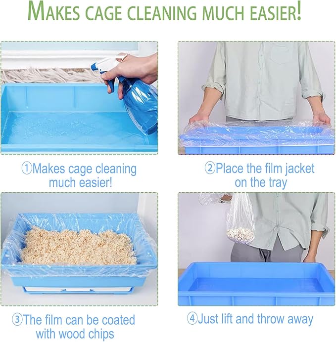 150Pcs Disposable Rabbit Cage Liners, 26'' X 18'' Plastic Bunny Cage Liner Bag Clear Guinea Pig Toilet Film, Stretch Pet Crate Tray Covers for Bunnies Ferret Chinchilla Bird Small Animal