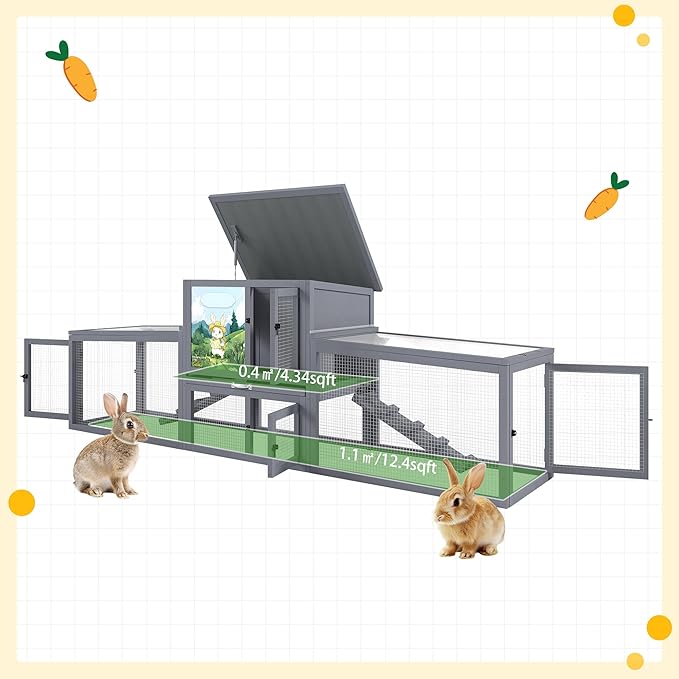 COZIWOW Outdoor Deluxe Rabbit Hutch Health Bundle: 95-Inch Large Cage & Smart Air Purifier for Rabbits, Chickens, and Small Animals