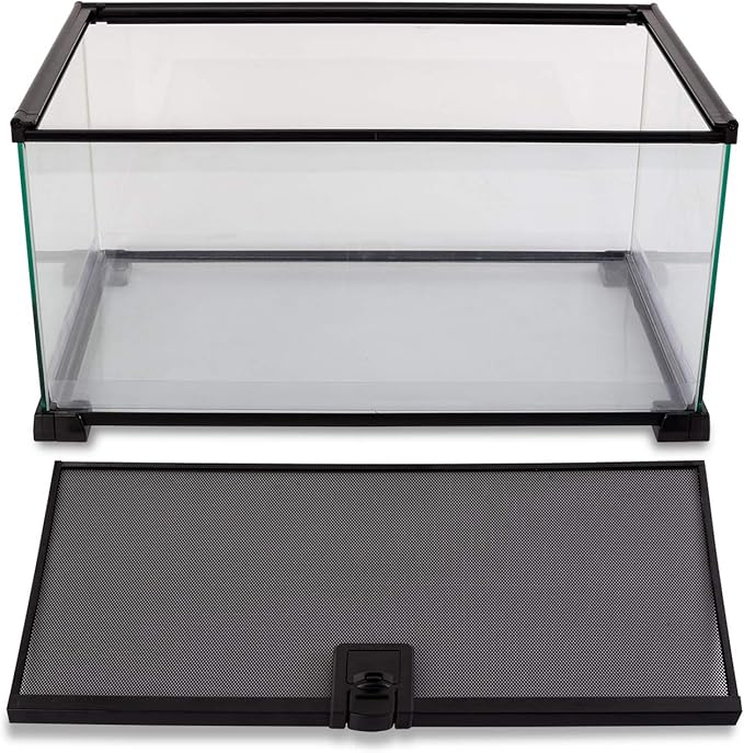 REPTI ZOO 10 Gallon Reptile Tank Glass Natural Cages Terrarium 20" x 12" x 10" Sliding Screen Top for Reptile Hamster Hedgehog Small Animals