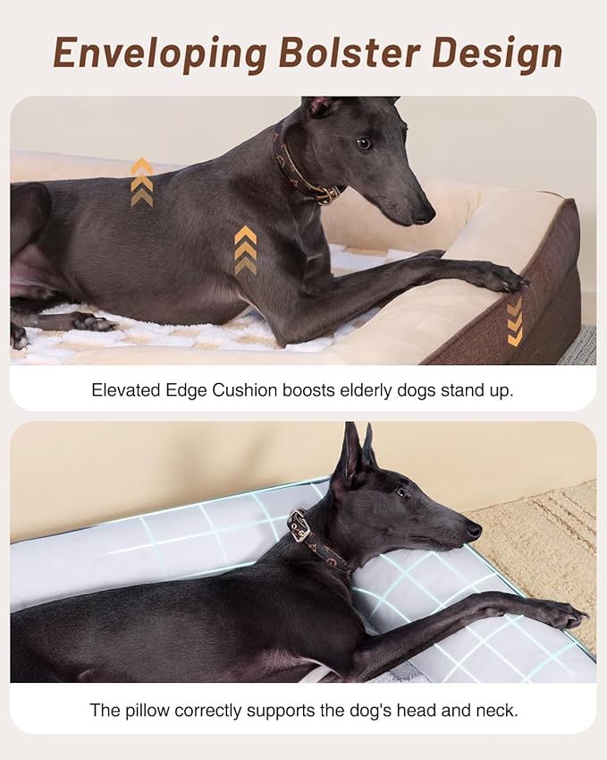 KSIIA Waterproof Dog Bed Orthopedic for Small Senior Dog Couch with Sides, Extra Thick Supportive Pet Bed Sofa with Soft Plush Cover and Non-Slip Bottom, 30 x 20 Inch, Blue