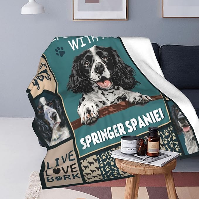 banonaty Springer Spaniel Blanket Dog Throw Blanket Cozy Fleece Flannel Plush Bedding Springer Spaniel Gifts Stuff for Women Men Boys Girls Adult for Couch Sofa Bed Decor 60"X80"