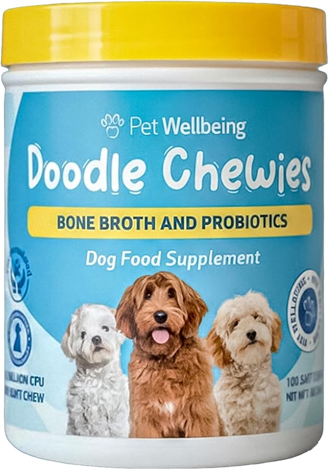 Pet Wellbeing Doodle Chewies for Doodles and Dogs Vet-Formulated - Bone Broth, Beef Liver, Antioxidant-Rich Fruits & Veggies, Probiotics - Nutritional Supplement 100 Soft Chews
