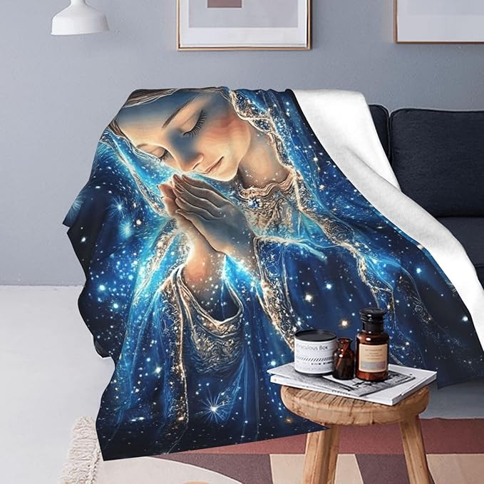 Virgin Mary Blanket, Mother Mary Throw Blankets, Space Gifts for Women Men Boys Girls Lover Adult Cozy Fleece Flannel Bedding Stuff Plush for Couch Sofa Bed Decor 60"X50"
